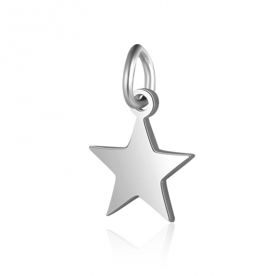 Bild von 304 Edelstahl Galaxis Charms Pentagramm Stern Silberfarbe 10mm x 6mm, 2 Stück
