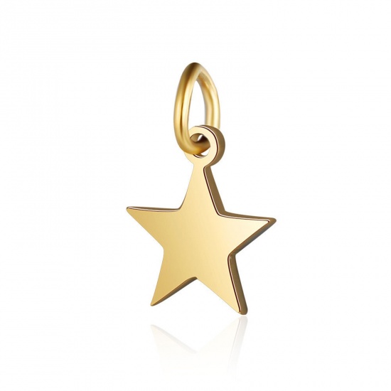 Bild von 304 Edelstahl Galaxis Charms Pentagramm Stern Vergoldet 10mm x 6mm, 2 Stück