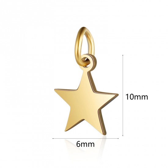 Bild von 304 Edelstahl Galaxis Charms Pentagramm Stern Vergoldet 10mm x 6mm, 2 Stück