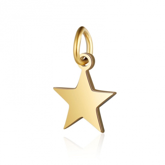 Bild von 304 Edelstahl Galaxis Charms Pentagramm Stern Vergoldet 12mm x 8mm, 2 Stück