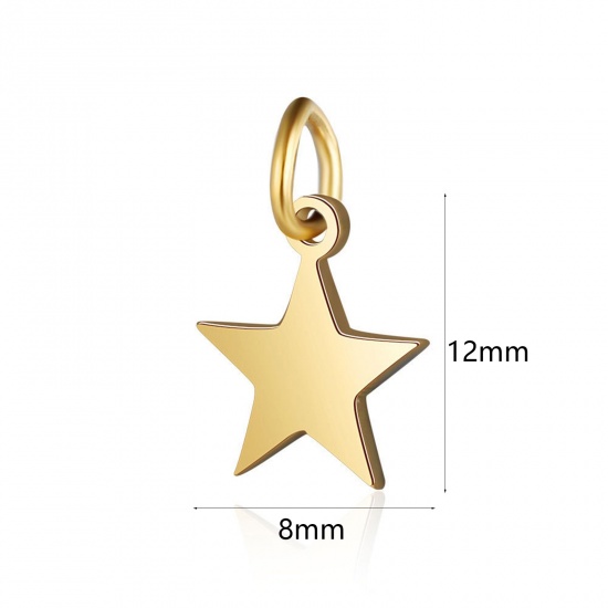 Bild von 304 Edelstahl Galaxis Charms Pentagramm Stern Vergoldet 12mm x 8mm, 2 Stück