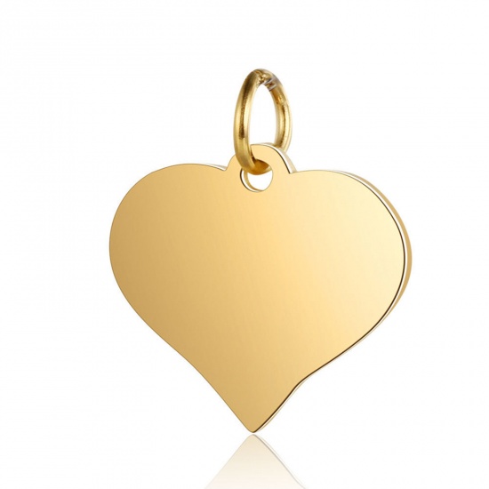 Picture of 1 Piece 304 Stainless Steel Valentine's Day Blank Stamping Tags Charms Heart Gold Plated Mirror Polishing 17mm x 15mm