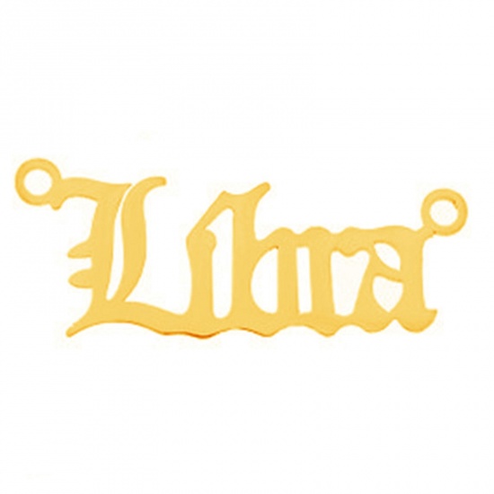 Picture of Stainless Steel Connectors Gold Plated Message Libra Sign Of Zodiac Constellations 2.5cm, 1 Piece