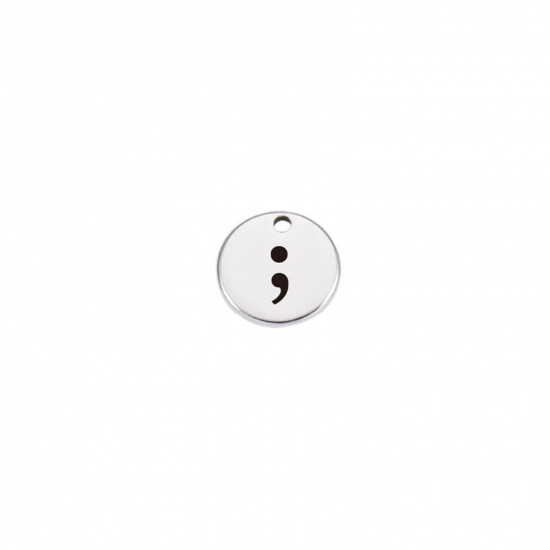 Picture of 304 Stainless Steel Charms Silver Tone Round Semicolon 12mm Dia., 1 Piece