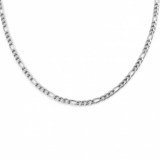 Picture of 304 Stainless Steel Cuban Link Chain Necklace For DIY Jewelry Making Silver Tone 60cm(23 5/8") long, 1 Piece