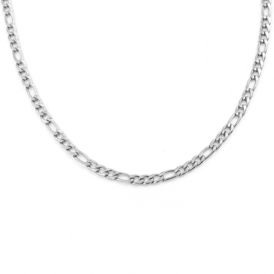 Picture of 304 Stainless Steel Cuban Link Chain Necklace For DIY Jewelry Making Silver Tone 61cm(24") long, 1 Piece