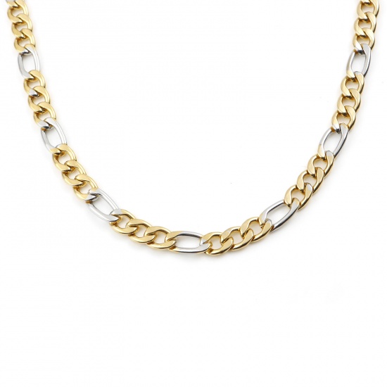 Picture of 304 Stainless Steel Cuban Link Chain Necklace For DIY Jewelry Making Gold Plated & Silver Tone 59.5cm(23 3/8") long, 1 Piece