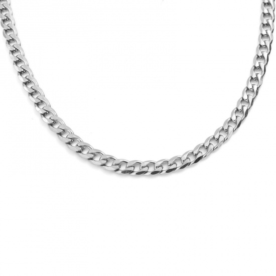 Picture of 304 Stainless Steel Cuban Link Chain Necklace For DIY Jewelry Making Silver Tone 59.5cm(23 3/8") long, 1 Piece
