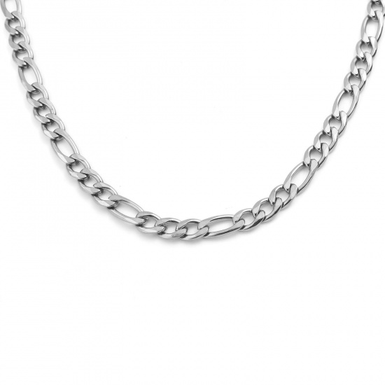 Picture of 304 Stainless Steel Cuban Link Chain Necklace For DIY Jewelry Making Silver Tone 60.5cm(23 7/8") long, 1 Piece