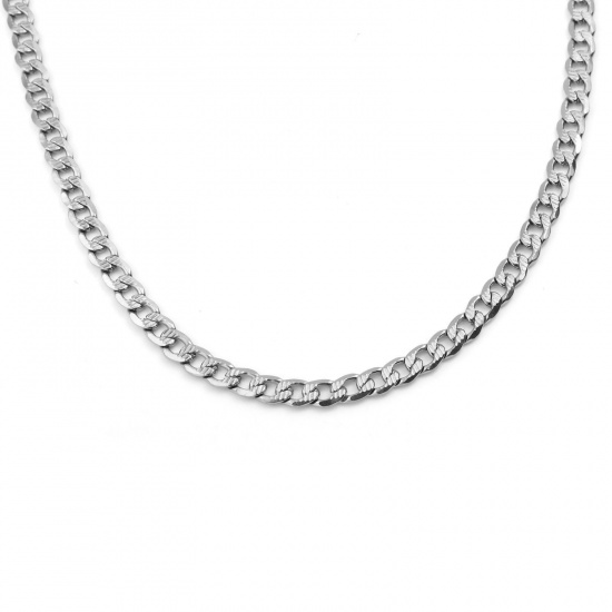 Picture of 304 Stainless Steel Cuban Link Chain Necklace For DIY Jewelry Making Silver Tone 60cm(23 5/8") long, 1 Piece