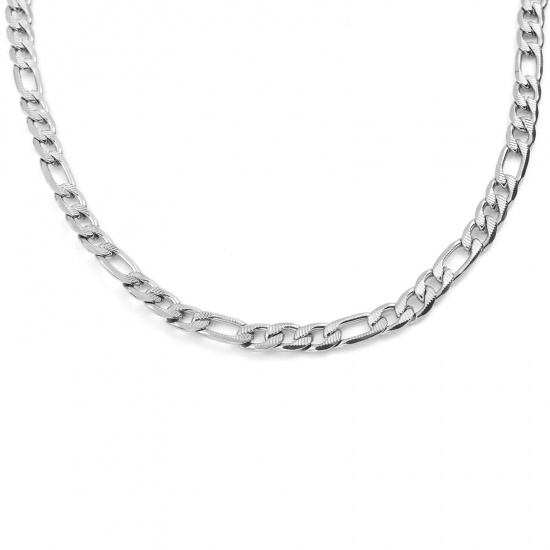 Picture of 304 Stainless Steel Cuban Link Chain Necklace For DIY Jewelry Making Silver Tone 54cm(21 2/8") long, 1 Piece