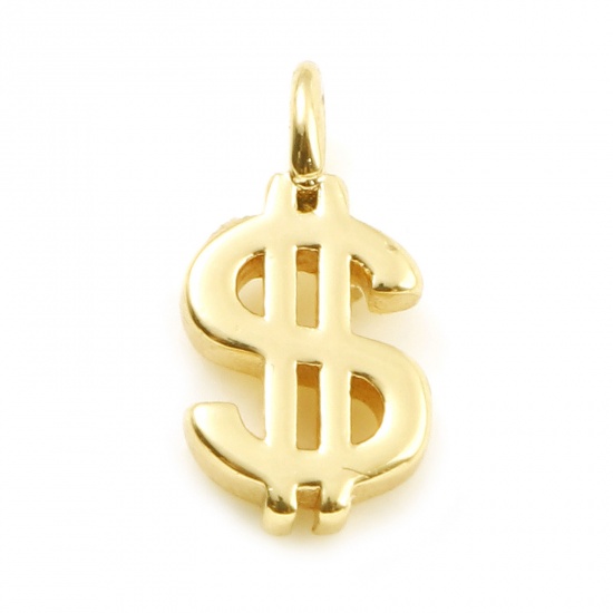 Imagen de Latón Colgantes Charms Dólar Oro Real Chapado 11mm x 6mm, 5 Unidades
