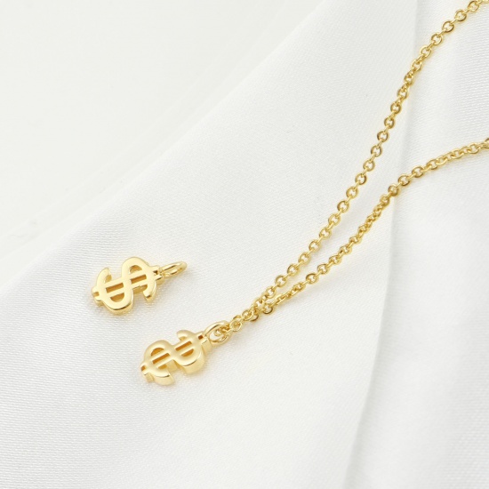 Imagen de Latón Colgantes Charms Dólar Oro Real Chapado 11mm x 6mm, 5 Unidades