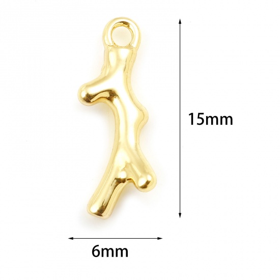 Picture of Brass Christmas Charms Antler Real Gold Plated 15mm x 6mm, 5 PCs                                                                                                                                                                                              