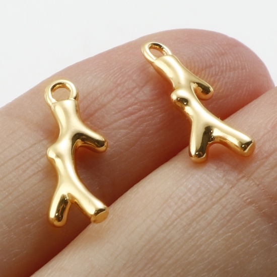 Picture of Brass Christmas Charms Antler Real Gold Plated 15mm x 6mm, 5 PCs                                                                                                                                                                                              