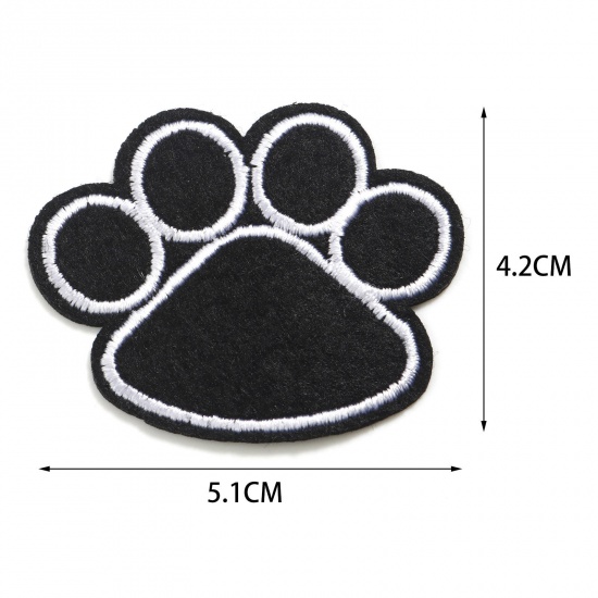 Picture of Nonwovens Pet Memorial Iron On Patches Appliques (With Glue Back) Craft Black Dog Paw Claw Embroidered 5.1cm x 4.2cm, 2 PCs