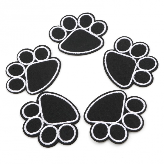 Picture of Nonwovens Pet Memorial Iron On Patches Appliques (With Glue Back) Craft Black Dog Paw Claw Embroidered 5.1cm x 4.2cm, 2 PCs