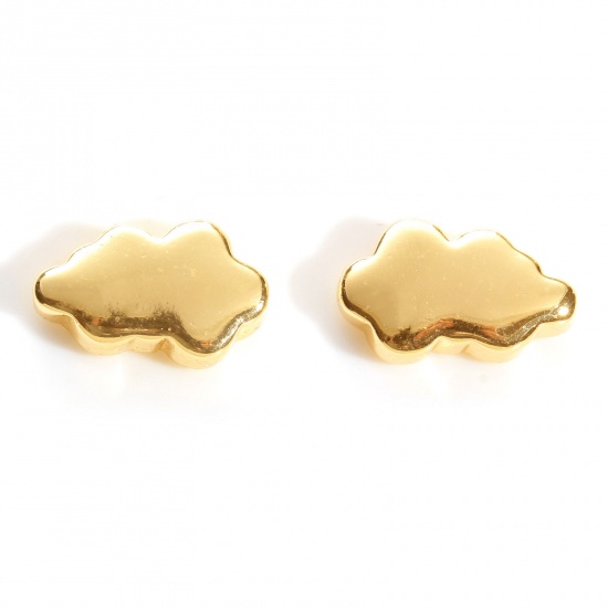 Picture of Brass Weather Collection Beads Real Gold Plated Cloud About 12.8mm x 7.9mm, Hole: Approx 1mm, 5 PCs                                                                                                                                                           