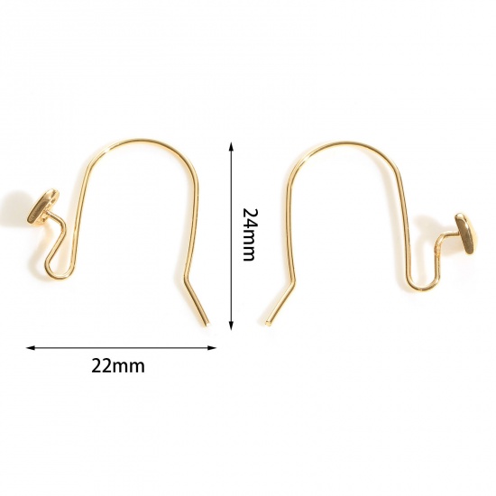 Picture of Brass Valentine's Day Ear Wire Hooks Earring Real Gold Plated Heart 24mm x 22mm, Post/ Wire Size: (20 gauge), 4 PCs                                                                                                                                           
