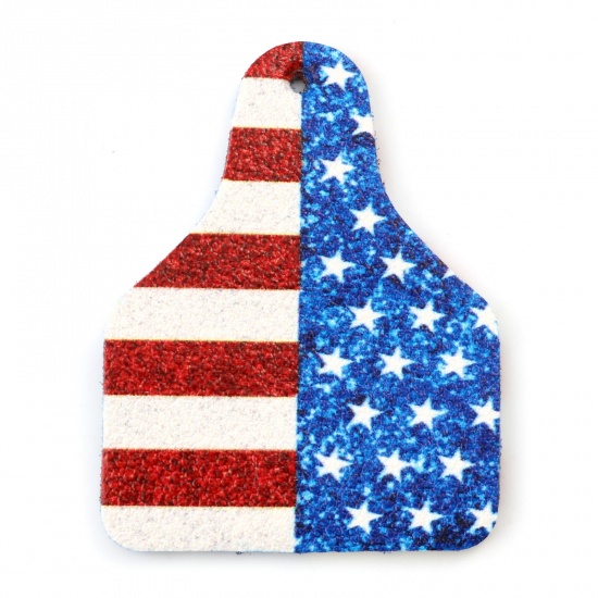 Picture of PU Leather Sport Pendants Beer Bottle Multicolor Flag Of The United States 5.1cm x 3.8cm, 5 PCs