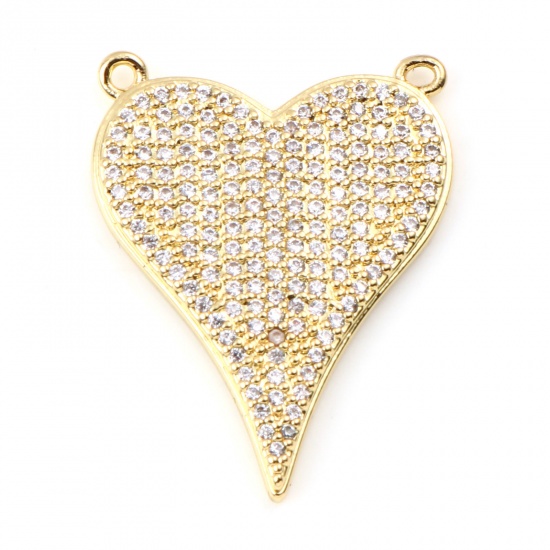 Picture of Brass Valentine's Day Connectors Gold Plated Heart Clear Rhinestone 26mm x 20mm, 1 Piece                                                                                                                                                                      