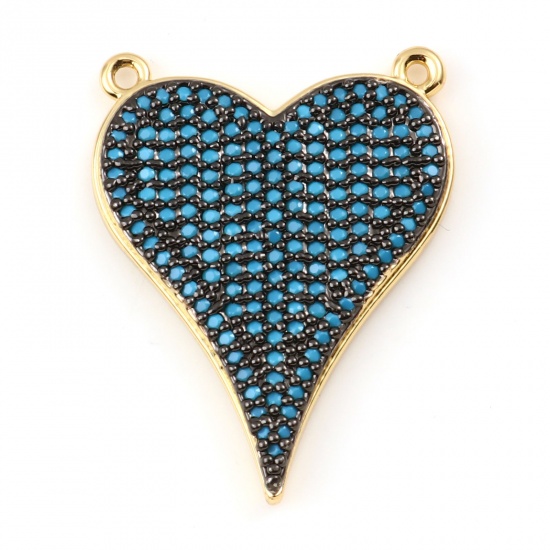 Picture of Brass Valentine's Day Connectors Gold Plated Heart Blue Rhinestone 26mm x 20mm, 1 Piece                                                                                                                                                                       
