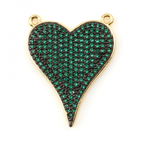 Picture of Brass Valentine's Day Connectors Gold Plated Heart Green Rhinestone 26mm x 20mm, 1 Piece                                                                                                                                                                      