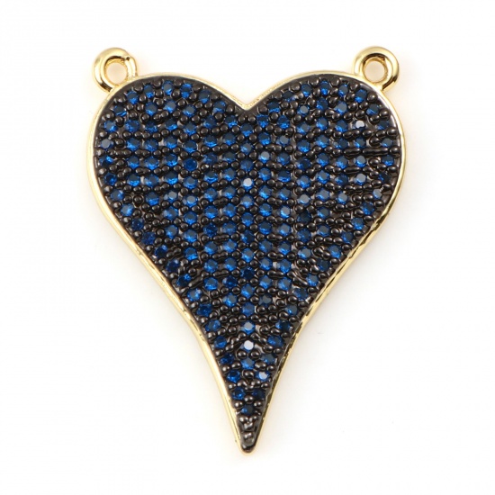 Picture of Brass Valentine's Day Connectors Gold Plated Heart Dark Blue Rhinestone 26mm x 20mm, 1 Piece                                                                                                                                                                  