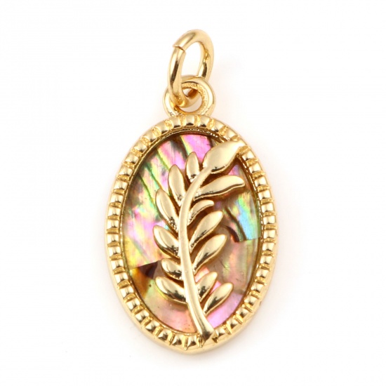 Picture of Brass & Shell Charms Gold Plated Multicolor Oval Leaf 21mm x 11mm, 1 Piece                                                                                                                                                                                    