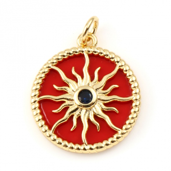 Picture of Brass & Synthetic Stone Galaxy Charms Gold Plated Red Round Sun Dark Blue Rhinestone 23mm x 18mm, 1 Piece                                                                                                                                                     
