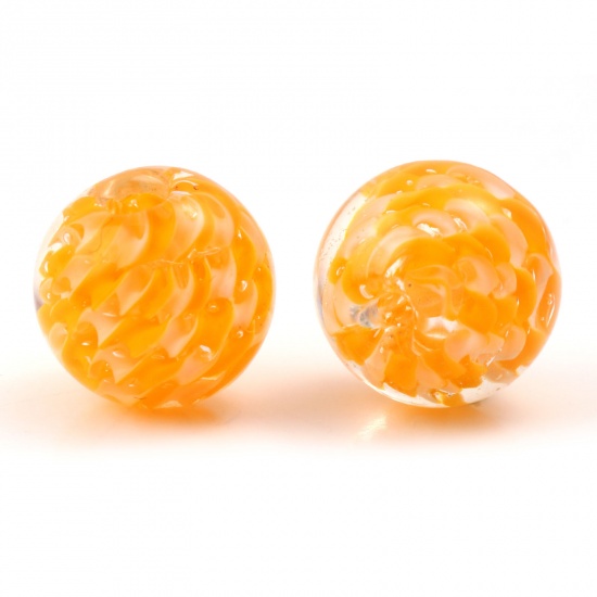 Picture of Lampwork Glass Beads Round Orange Wave About 12mm Dia, Hole: Approx 1.5mm, 2 PCs