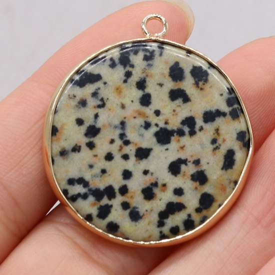 Picture of Stone ( Natural ) Pendants Gold Plated Khaki Round 35mm x 30mm, 1 Piece