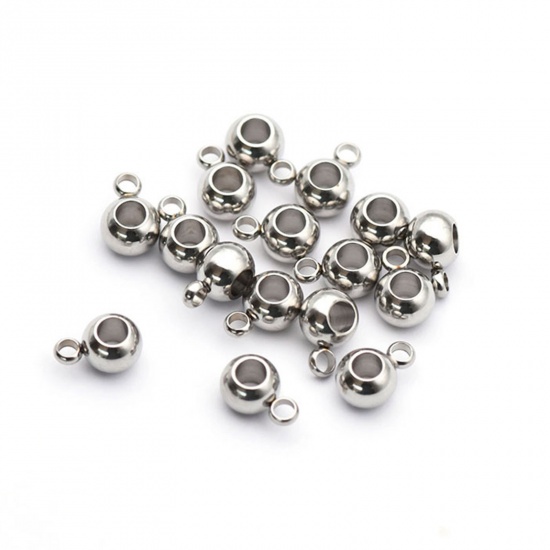 Picture of 202 Stainless Steel Bail Beads Round Silver Tone 6mm x 3.5mm, 50 PCs
