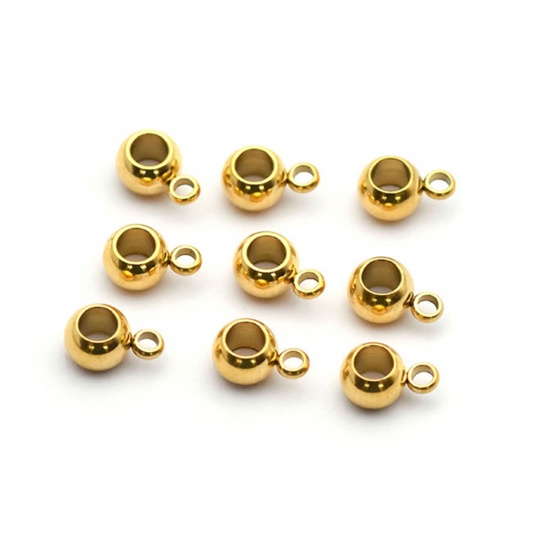 Picture of 202 Stainless Steel Bail Beads Round Gold Plated 6mm x 3mm, 50 PCs