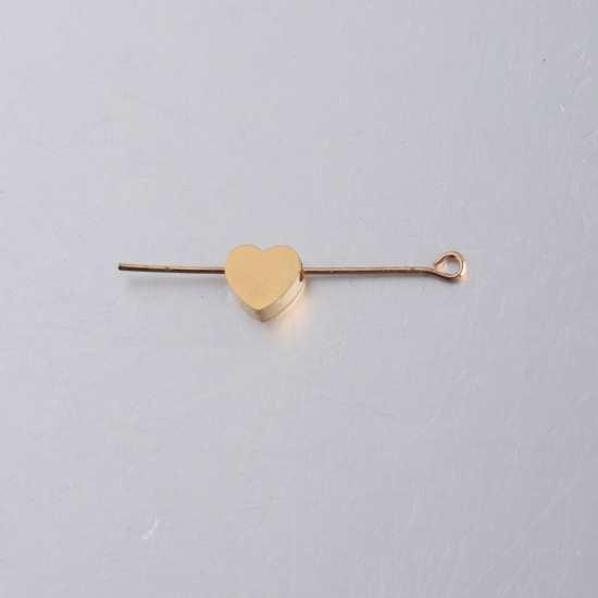 Immagine di 304 Acciaio Inossidabile San Valentino Perline Cuore Oro Placcato Lucidato 8mm x 7.4mm, Buco: Circa 1.5mm, 5 Pz