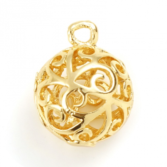 Picture of Brass Charms Ball Real Gold Plated Filigree 15mm x 12mm, 2 PCs                                                                                                                                                                                                