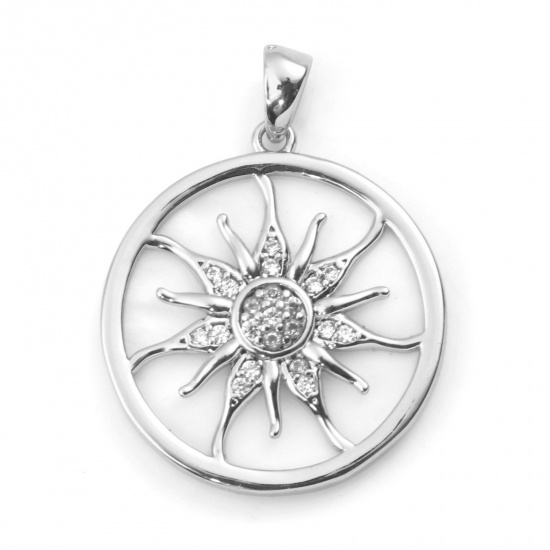 Imagen de 1 Unidad Latón Galaxia Colgantes Charms Ronda Platino Real Chapado Blanco Sol Micro Pave Claro Circón Artificial 27mm x 20mm