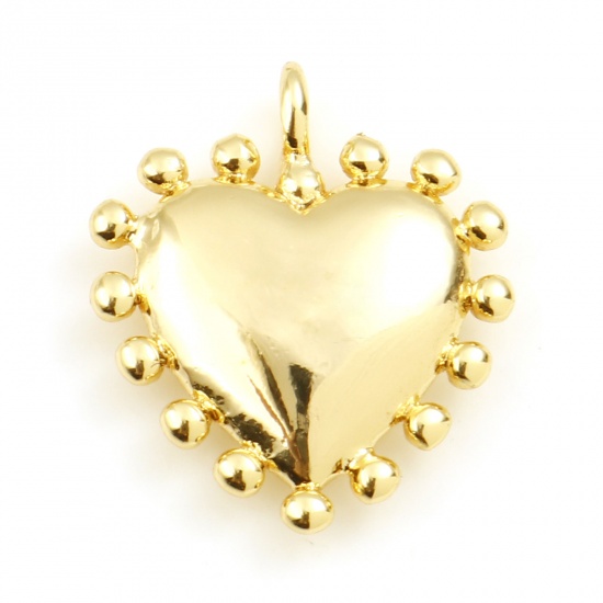 Imagen de Latón día de San Valentín Colgantes Charms Corazón Chapado en Oro 14mm x 12mm, 2 Unidades
