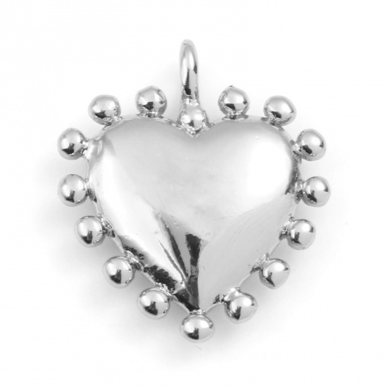 Imagen de Latón día de San Valentín Colgantes Charms Corazón Platino Real Chapado 14mm x 12mm, 2 Unidades