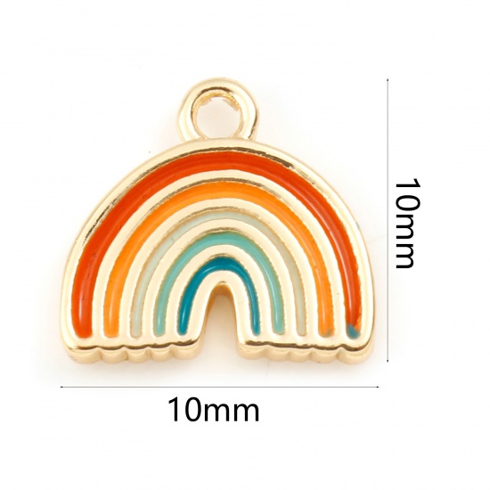 Picture of Brass Charms Rainbow Real Gold Plated Multicolor Enamel 10mm x 10mm, 2 PCs