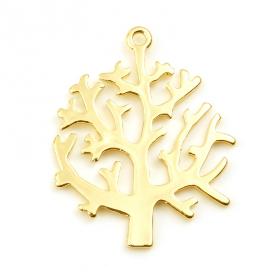 Picture of Brass Pendants Tree Real Gold Plated 3cm x 2.4cm, 2 PCs