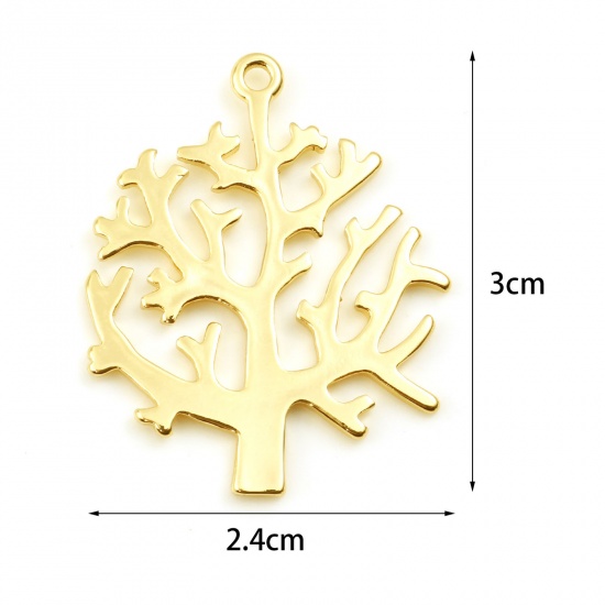 Picture of Brass Pendants Tree Real Gold Plated 3cm x 2.4cm, 2 PCs