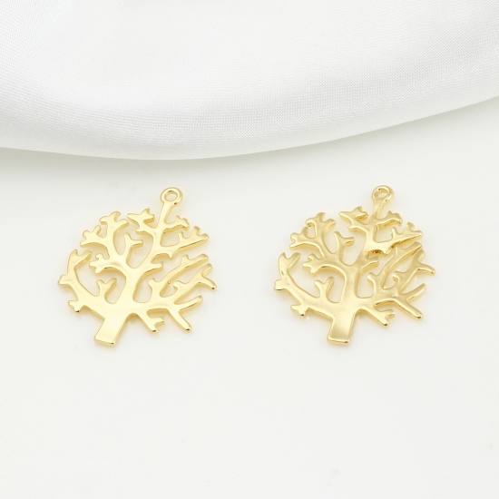 Picture of Brass Pendants Tree Real Gold Plated 3cm x 2.4cm, 2 PCs