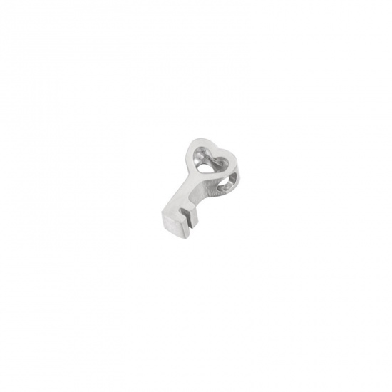 Picture of 304 Stainless Steel Beads Key Silver Tone Polished 8mm x 5mm, Hole: Approx 1.6mm, 5 PCs