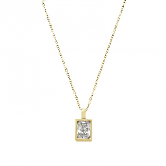 Picture of Stainless Steel Elegant Necklace Gold Plated Rectangle Clear Cubic Zirconia 40.5cm(16") long, 1 Piece