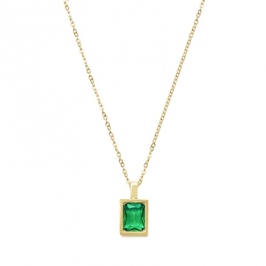 Picture of Stainless Steel Elegant Necklace Gold Plated Rectangle Green Cubic Zirconia 40.5cm(16") long, 1 Piece