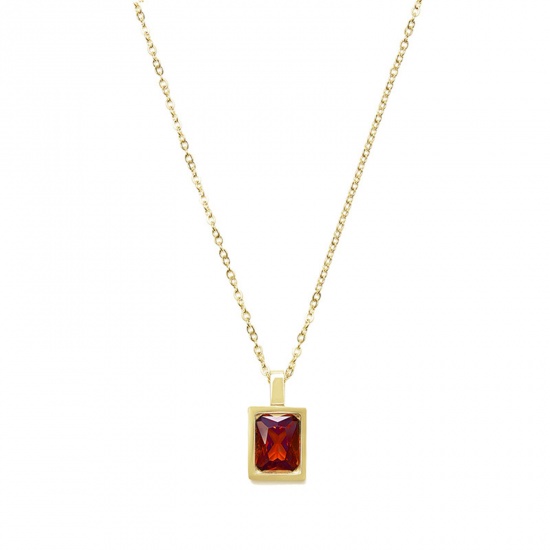 Picture of Stainless Steel Elegant Necklace Gold Plated Rectangle Red Cubic Zirconia 40.5cm(16") long, 1 Piece