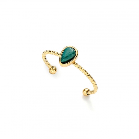 Imagen de Mujeres Regalo Gota Verde Abierto Anillos Al Por Mayor, 14K Oro Real Chapado Acero Inoxidable & Gema, Elegante Suministro de Joyería, 18mm (US Size 7.75), 1 Unidad