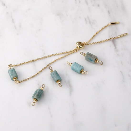 Picture of Amazonite ( Natural ) Connectors Cylinder 14K Real Gold Plated White & Blue 23x7mm - 20x5mm, 1 Piece
