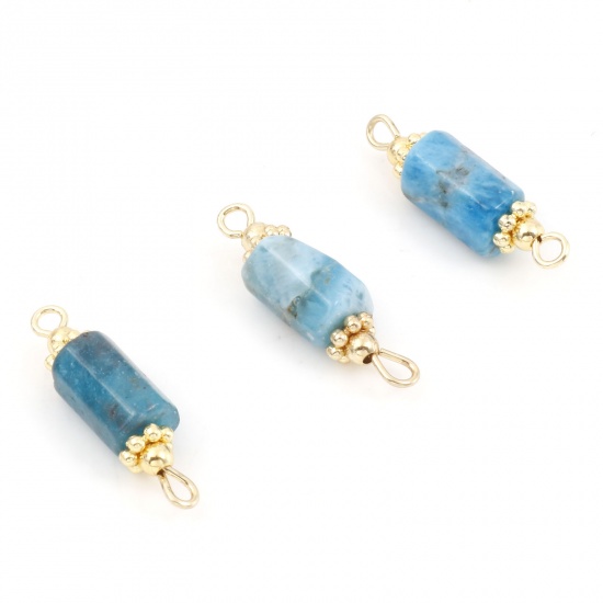Picture of Apatite ( Natural ) Connectors Charms Pendants Cylinder 14K Gold Color Blue 23mm x 7mm - 20mm x 5mm, 1 Piece